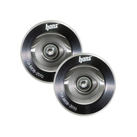 Thumbnail for Pair of black HANS post anchors mounted on a racing helmet