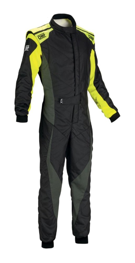 OMP Tecnica Evo Race Suit Black / Yellow Front Image