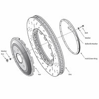 Thumbnail for Technical diagram of a two-piece floating brake rotor assembly with labeled parts on a white background