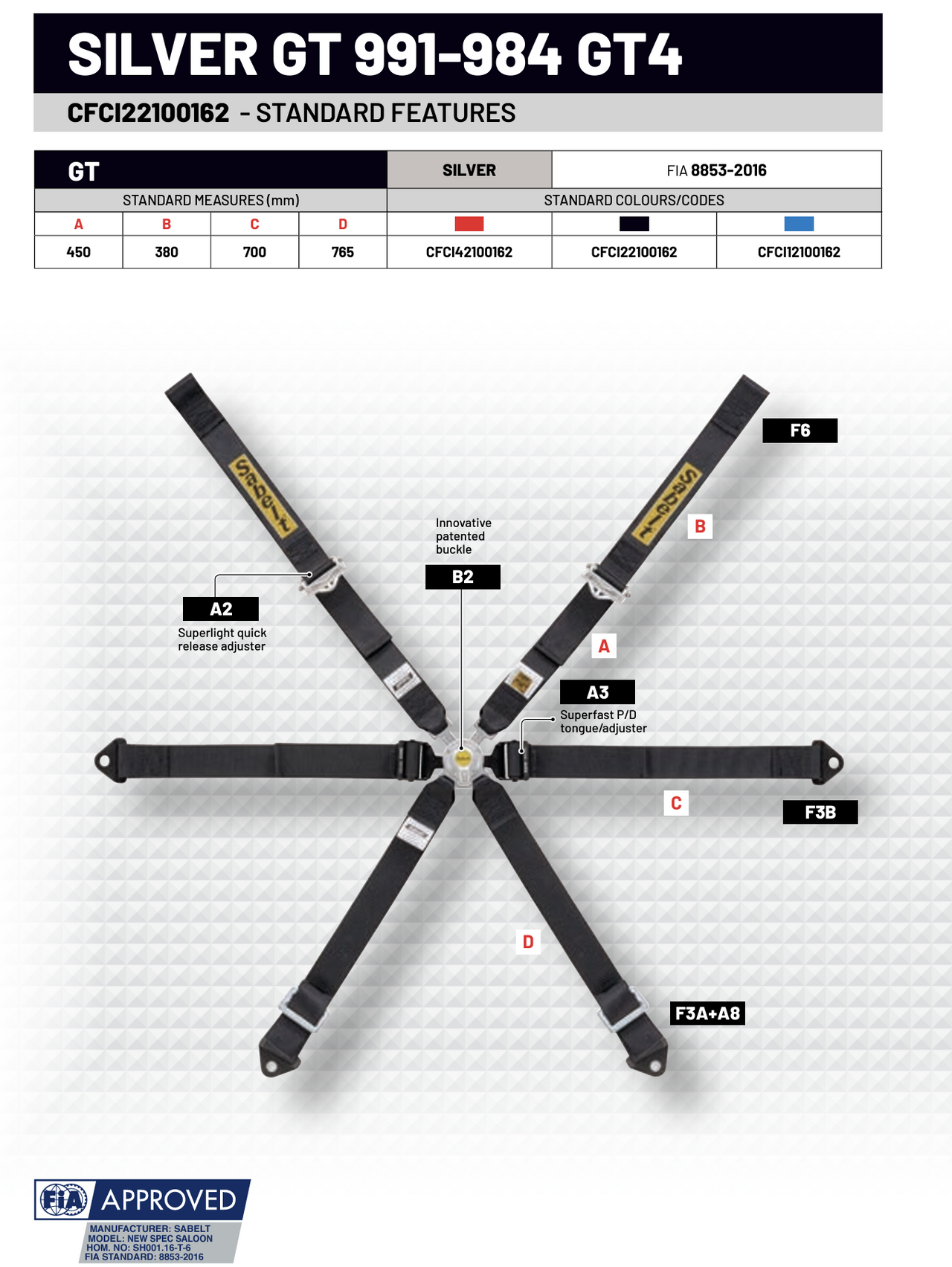 Sabelt Silver Series Enduro 6 Point Racing Harness | Porsche GT2/GT3/GT4