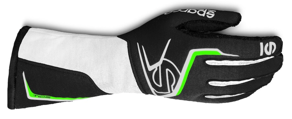 Sparco Tide-K Kart Racing Glove - Black / Green 00286NRVFF Front Image