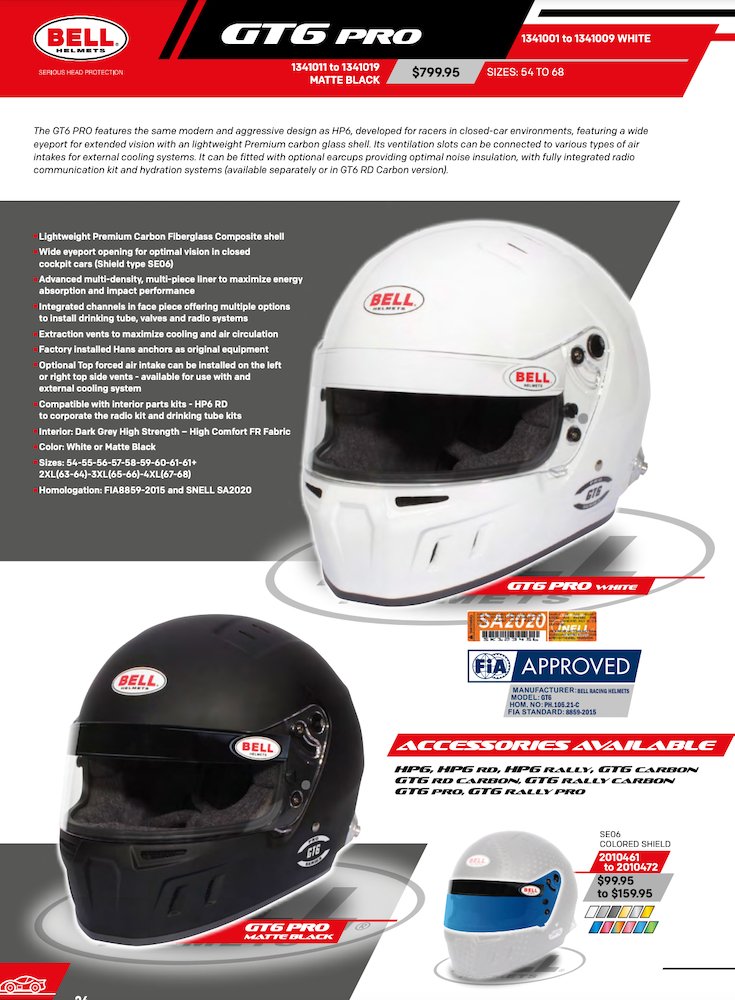 Bell GT6 Pro Helmet SA2020 - Competition Motorsport