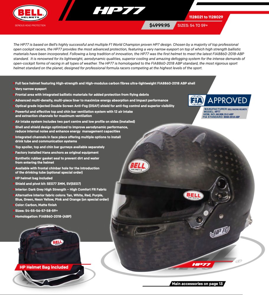 Bell HP77 8860-2018 Carbon Fiber Helmet - Competition Motorsport