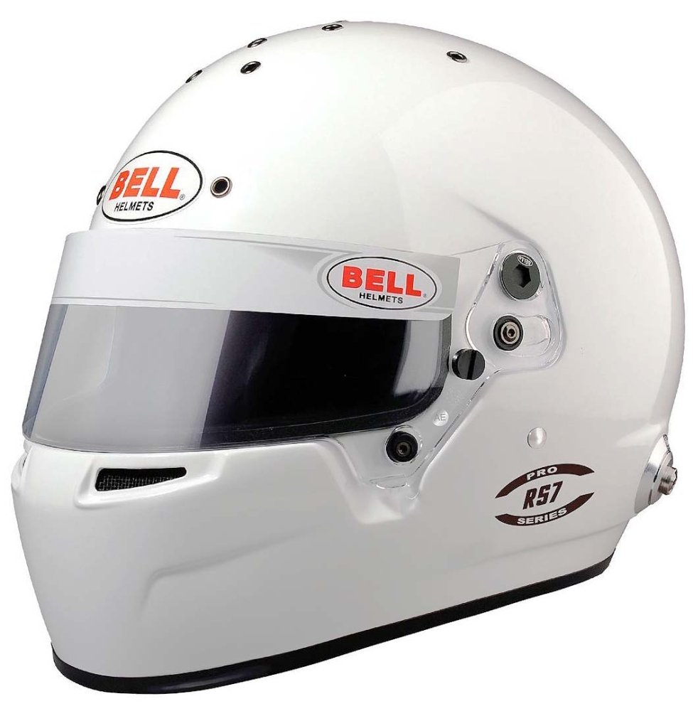 Front angled view of Bell RS7 Pro Helmet SA2025 in white finish