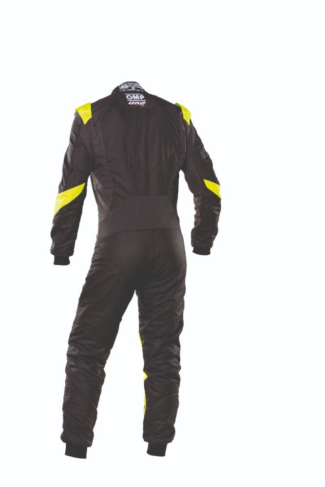 OMP One Evo X Racing Driver Race Suit  Black / Yellow Rear Image