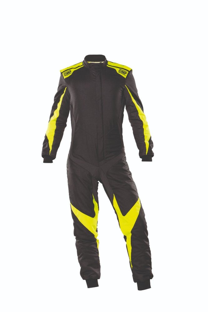 OMP One Evo X Racing Driver Race Suit  Black / Yellow Front Image