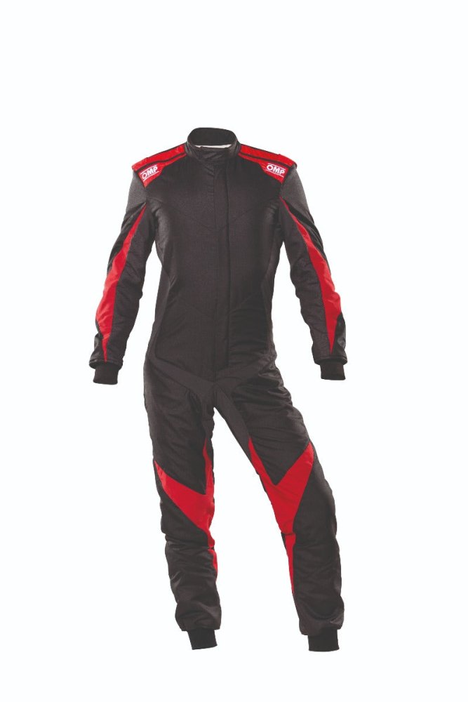 OMP One Evo X Racing Driver Race Suit  Black / Red Front Image