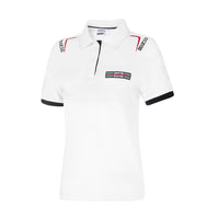 Thumbnail for Front view of Sparco Martini Lady Polo in white with Martini Racing chest patch, Sparco logos on shoulders, and black sleeve trim -image