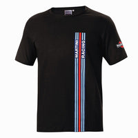 Thumbnail for Black t-shirt with Martini Racing logo and stripes on a white background