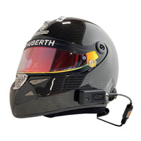 Thumbnail for Trac Com Chaser Bluetooth lead-follow system installed on a Schuberth carbon fiber helmet
