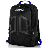 Thumbnail for Sparco Stage Backpack black blue front view with padded shoulder straps and storage pockets