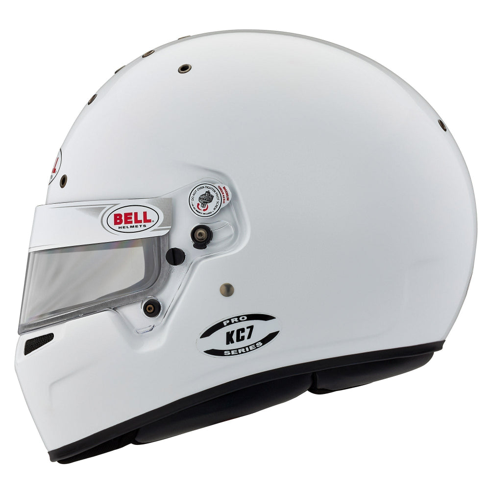 White racing helmet with 'Bell' logo on a white background