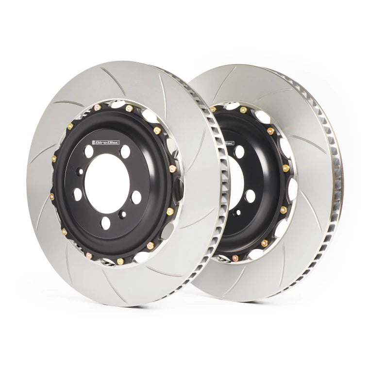Girodisc two-piece slotted front iron rotor assembly with black aluminum hat; manufacturer stock photograph.