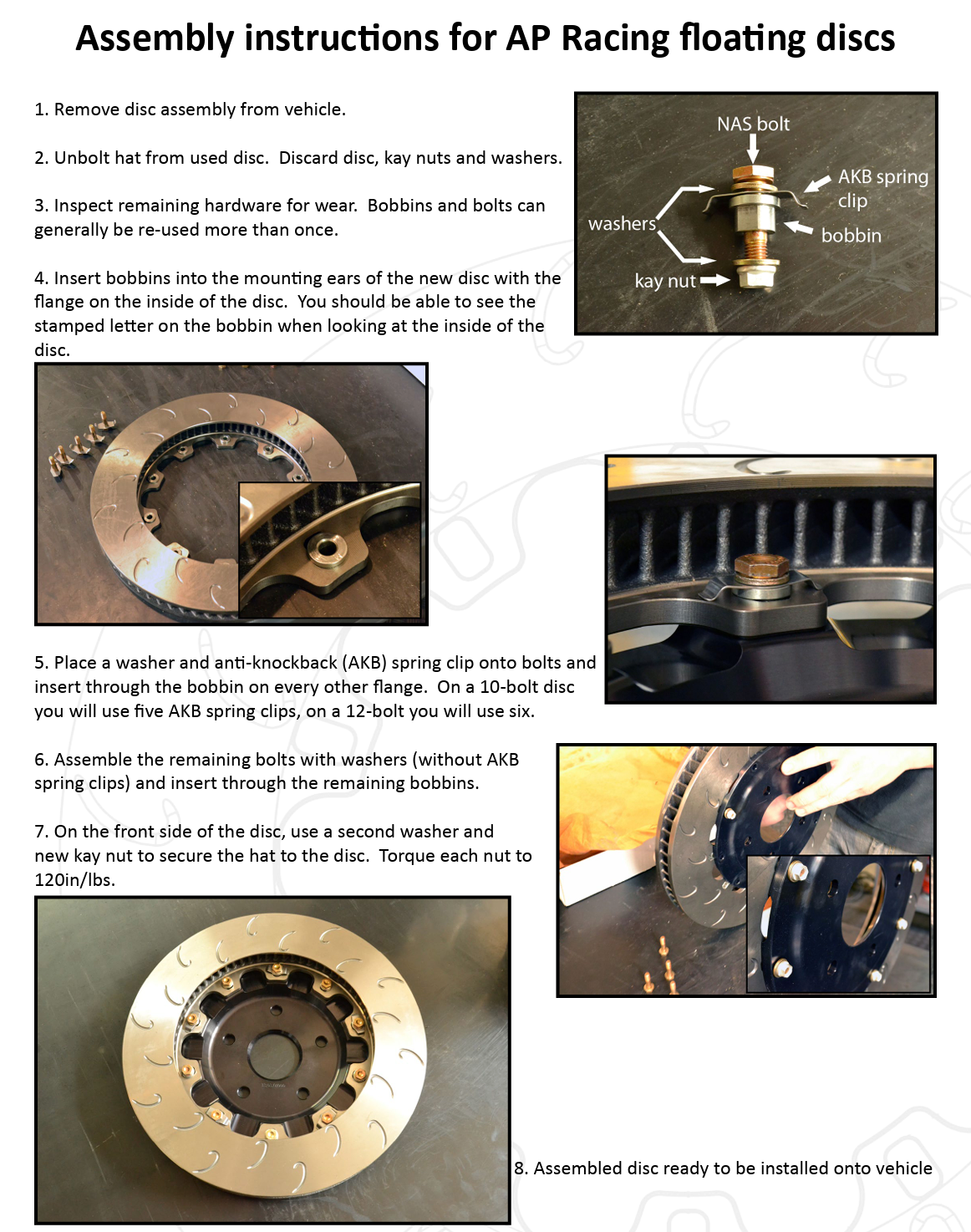 AP Racing J Hook 380mm Rear Floating Racing Brake Rotors Installation Instructions Image