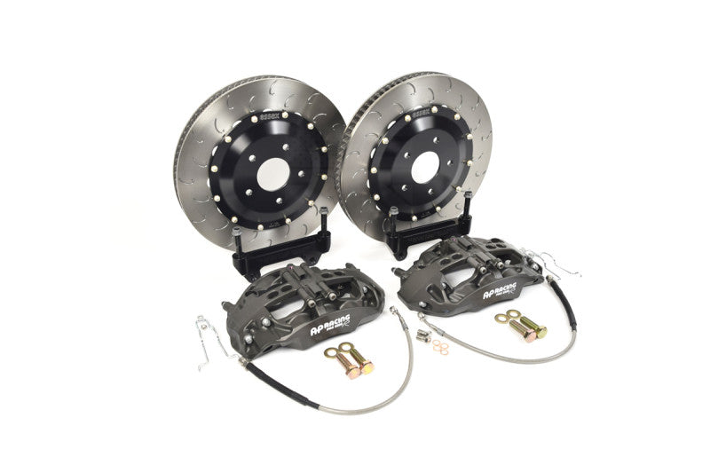 AP Racing Brake system anodized with two large brake rotors and calipers on a white background