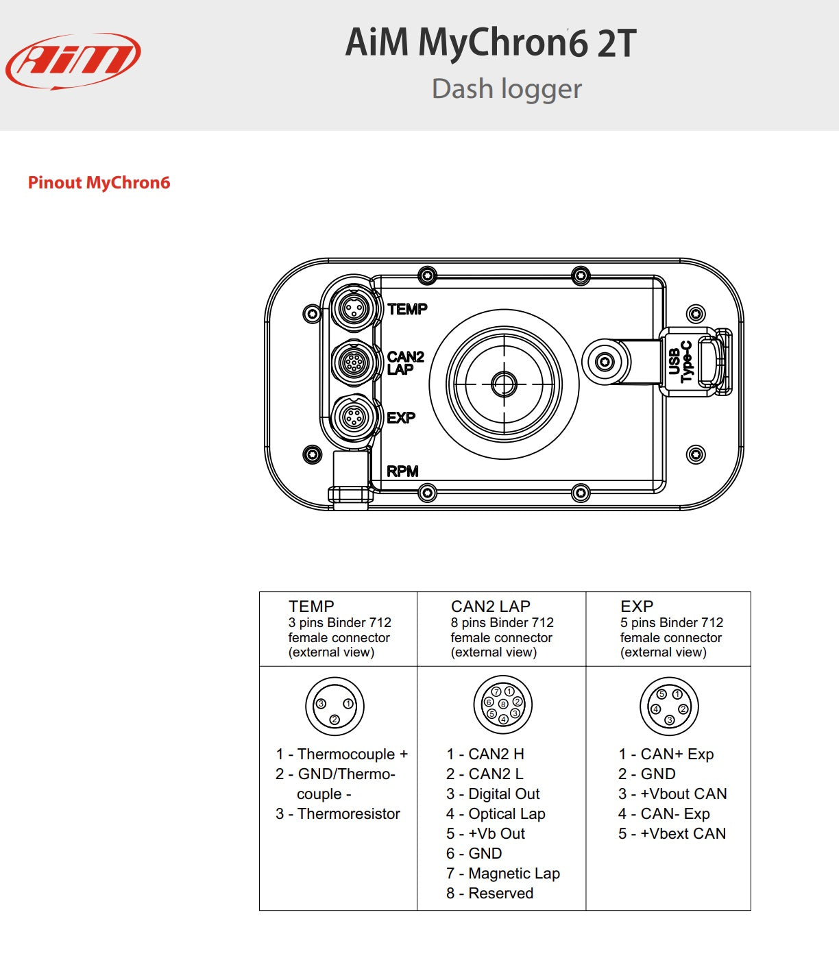 AiM-Mychron-6-2T-Data-Logger-Kart-Racing-Dash-PIN-Layout-Image