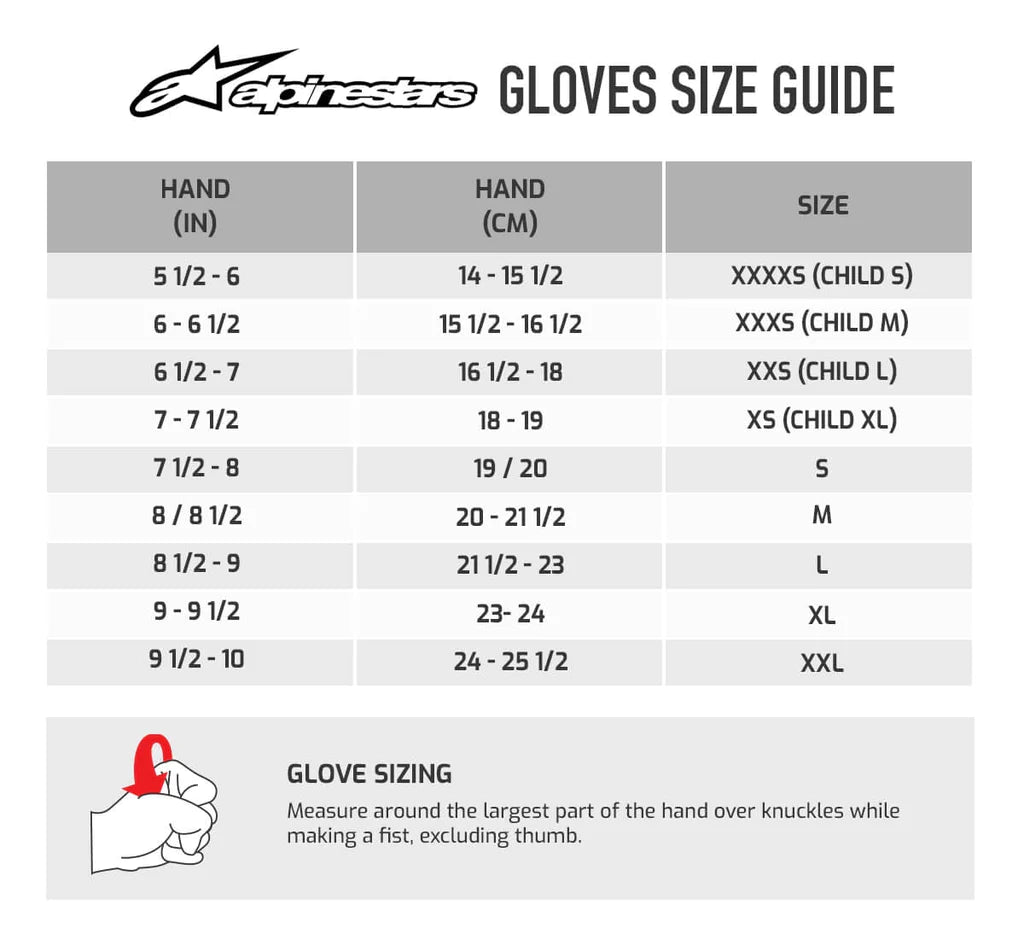 Alpinestars Youth sizing chart 