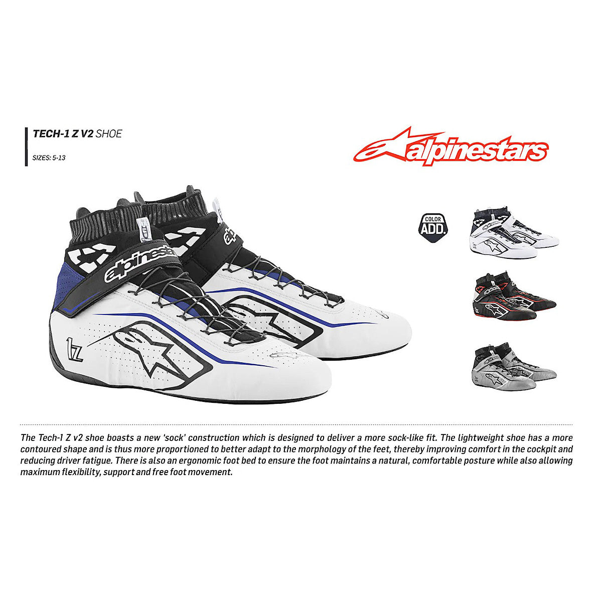 Alpinestars Tech-1 Z auto racing shoes as part of the HPDE Track Day package