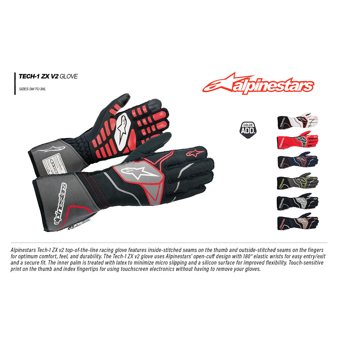 Alpinestars Tech-1 ZX auto racing gloves in the HPDE Track Day Kit