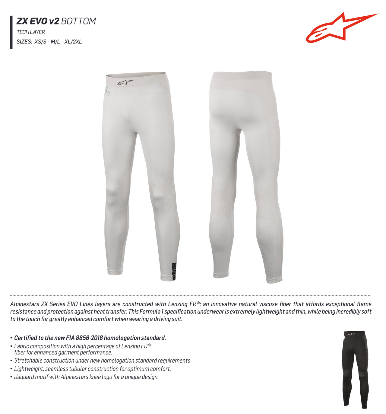 Alpinestars ZX EVO v2 Underlayer Pants FIA 8856-2018 – In stock Alpinestars ZX EVO v2 Underlayer Pants FIA 8856-2018 – In stock