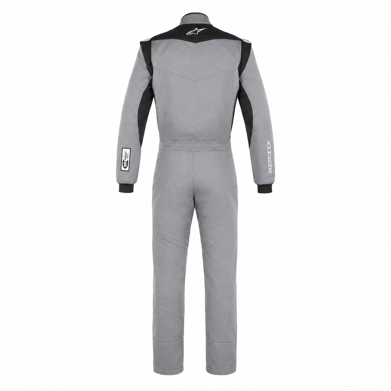 Alpinestars Vapor Driver Race Suit grey and black back view with SFI 3.2A/5 fire-resistant construction.
