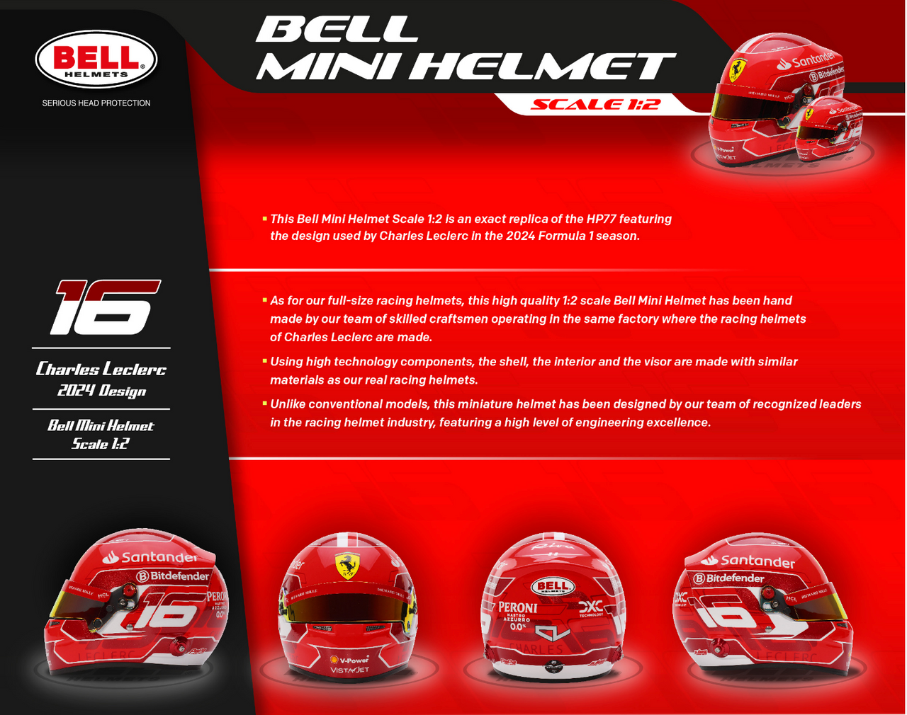 Bell HP77 2024 Charles Leclerc 1:2 Mini Helmet Description 4100304  Image
