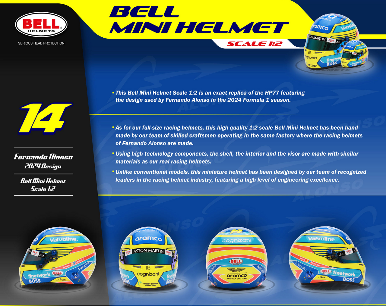 Bell Mini 2024 Fernando Alonso Helmet 4100308 Description Image