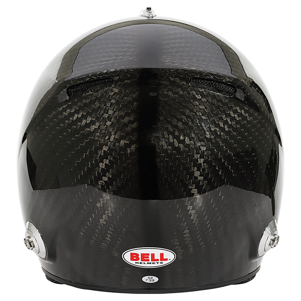 Bell XR7 ULTRA motorsport helmet rear view highlighting integrated spoiler and vent exits