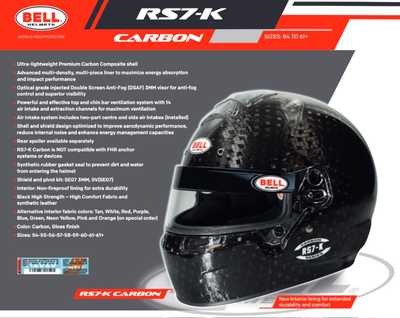 Bell RS7-K Carbon Fiber Karting Helmet FIA8878-2024/K2025