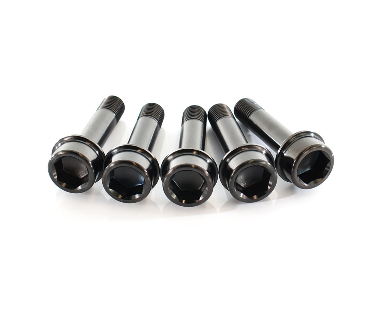 Set of ten Ferrari titanium lug bolts in black or silver best price lowest price for ultra strong Ti bolts.