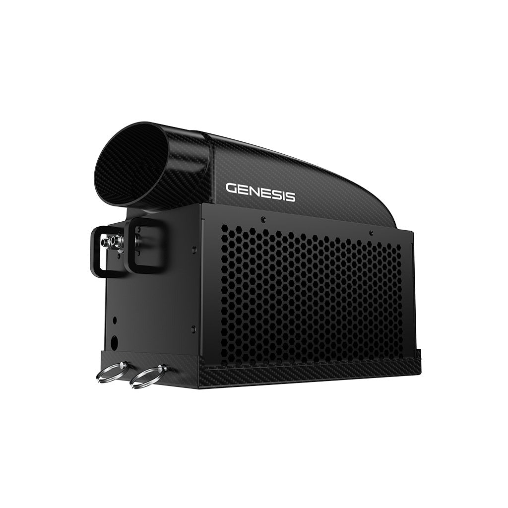 Side profile of the Chillout Genesis driver cooling unit showing GENESIS branding and carbon fiber duct-Image