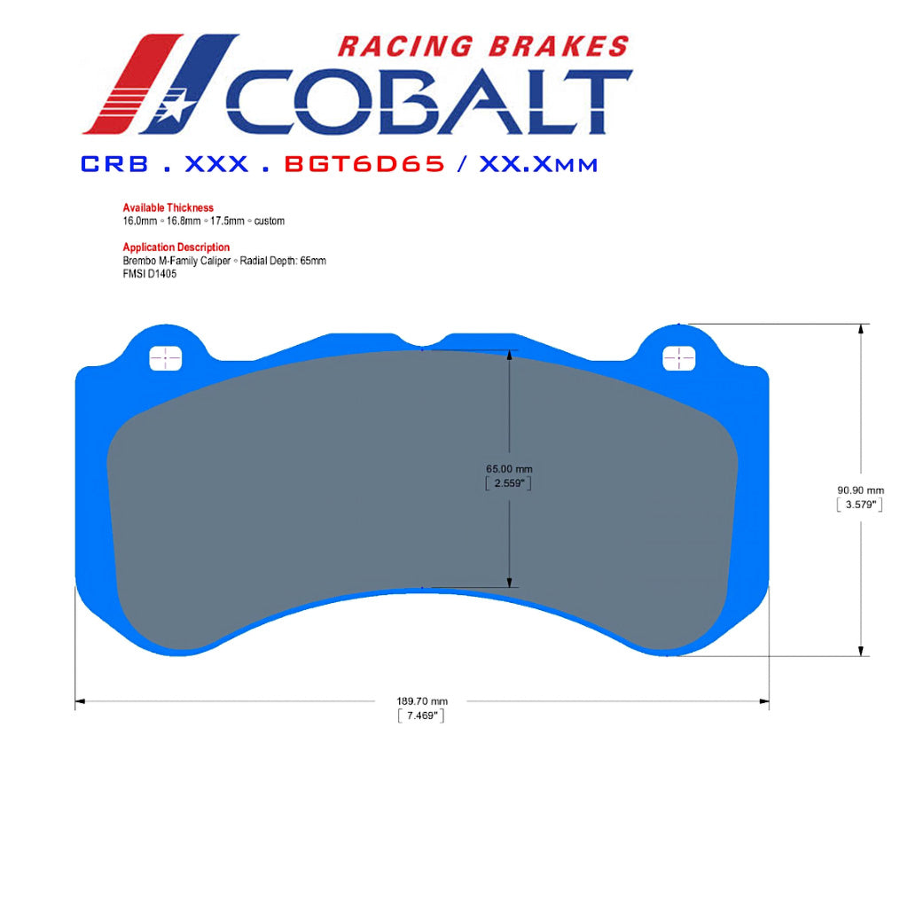 Cobalt Racing Brake Pads BGT6D65 (Front)