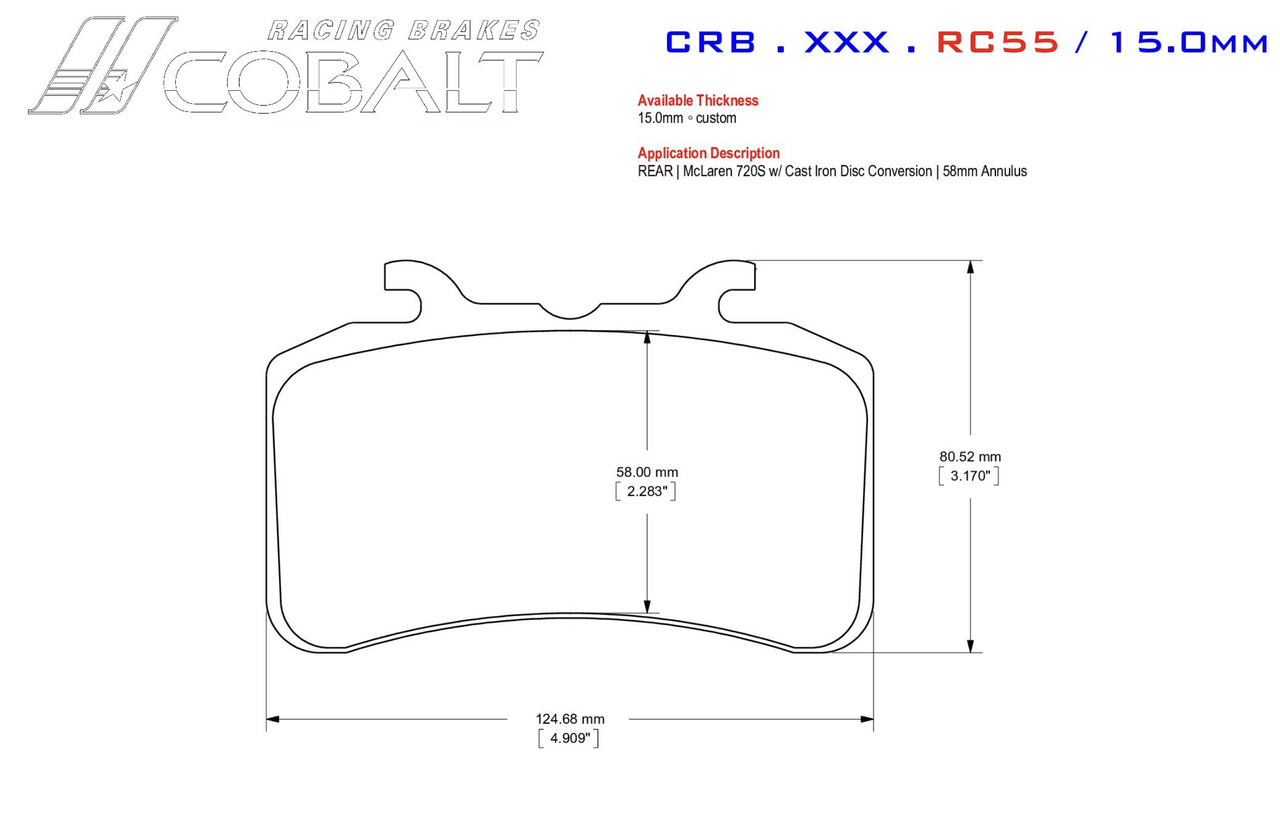 Cobalt Brake pad CRB.XR1.RC55 for McLaren 720S Girodisc Conversion Rear Image