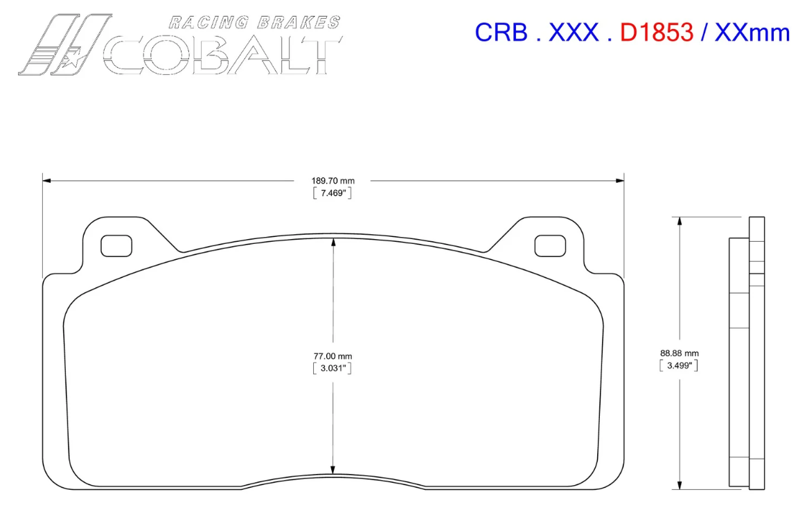 Cobalt D1853 Brake pad Dimensions image