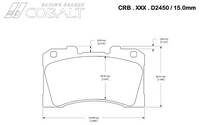 Thumbnail for Technical dimension diagram of a Cobalt D2450 Brake pad, showing measurements in millimeters and inches for a CRB. XXX .