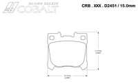 Thumbnail for Technical dimension drawing of a Cobalt D2451 brake pad, showing front and rear measurements in millimeters and inches on a white background.