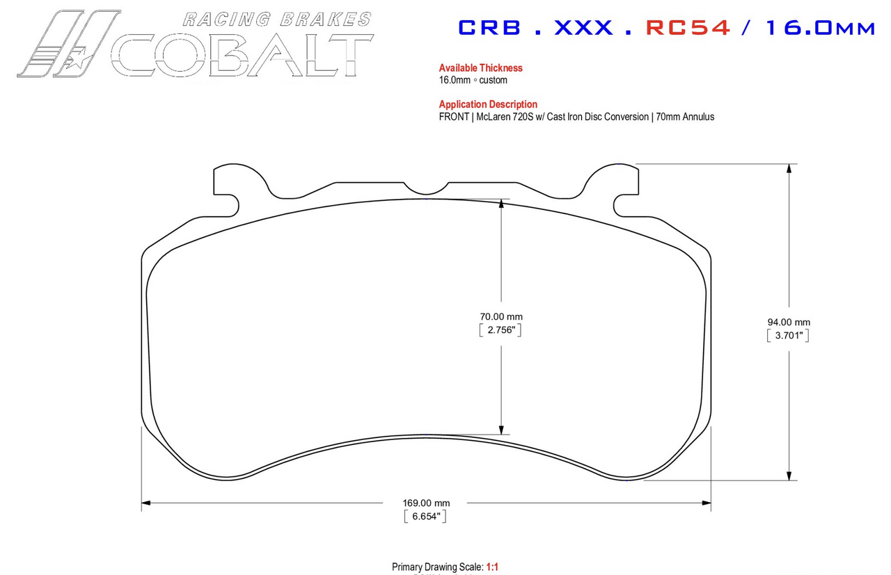 Cobalt CRB.XR1.RC54 front brake pads for Mclaren 720S GiroDisc Conversion Image