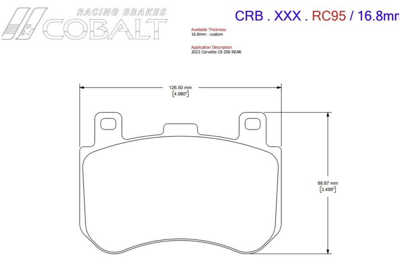 Cobalt Brake pads CRB.XR1.RC95 Rear Corvette C8 Z06 Racing Brake Pad Image