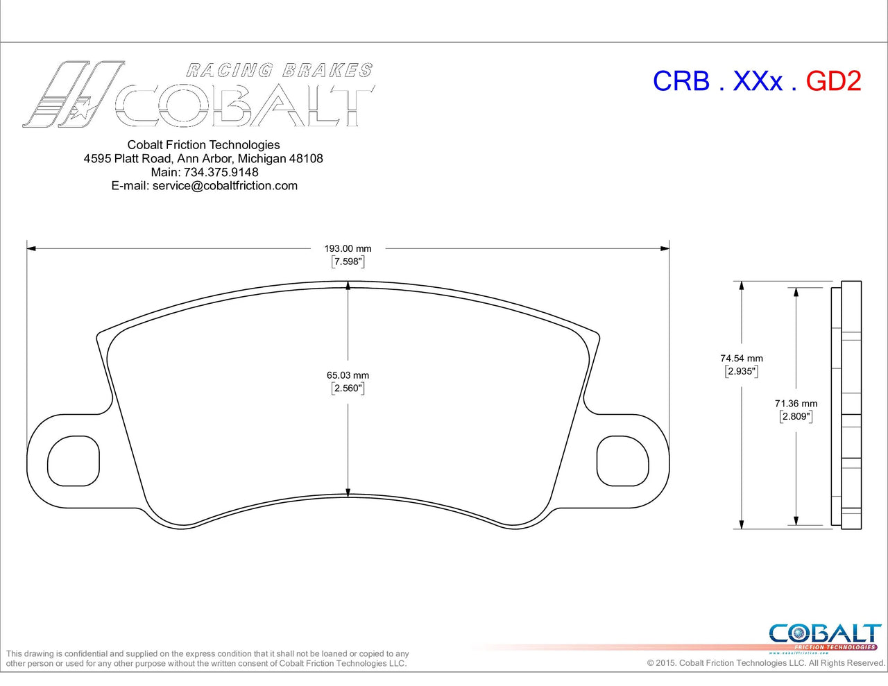 Cobalt GD2 rear iron conversion brake pad shape diagram