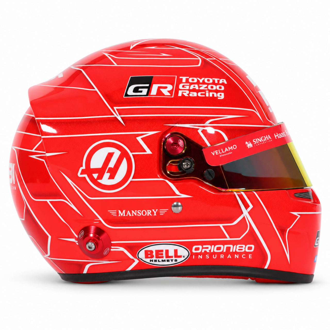 Esteban Ocon Haas 2026 Bell HP77 mini helmet right side view