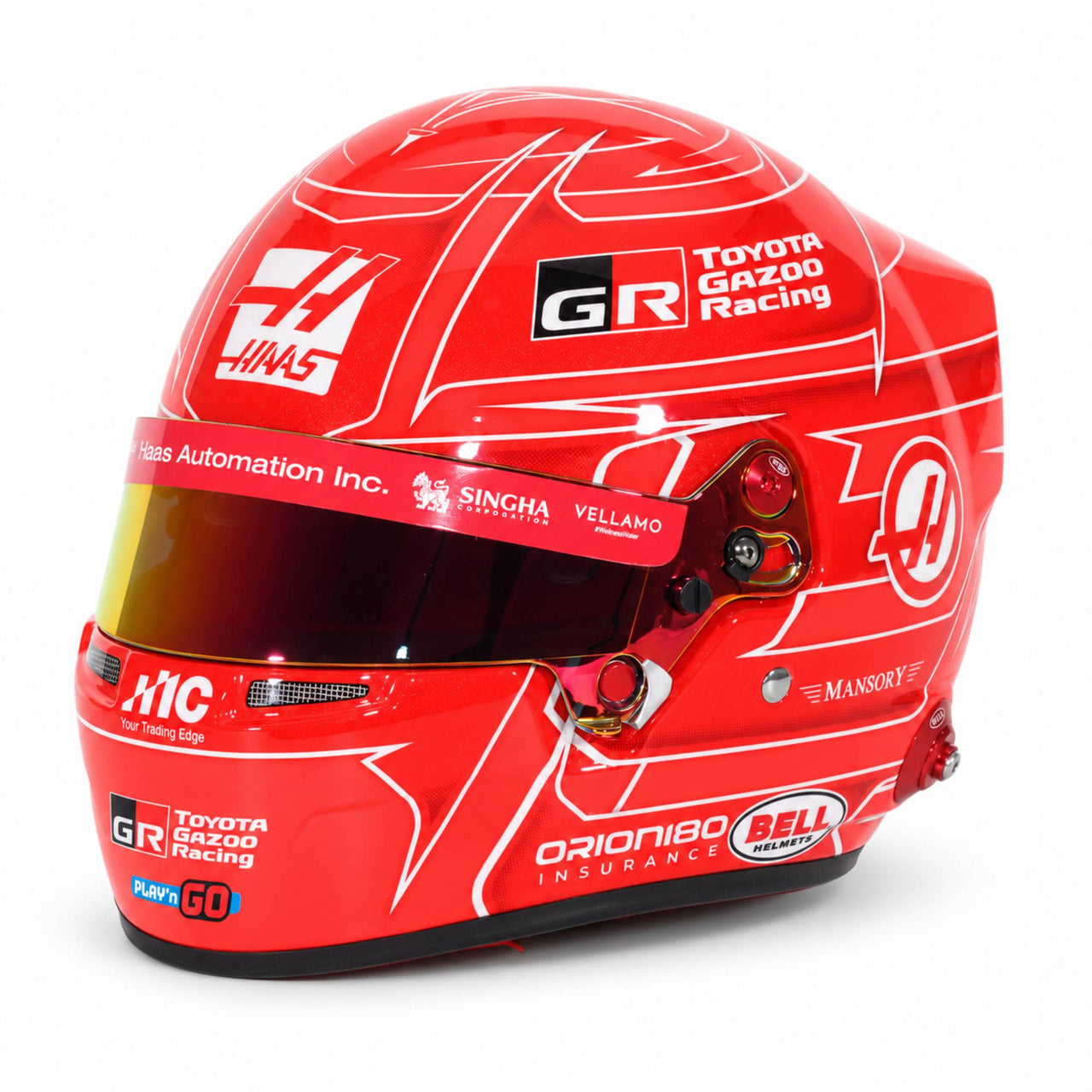 Esteban Ocon 2026 Haas Bell HP77 1:2 scale F1 mini helmet three quarter view