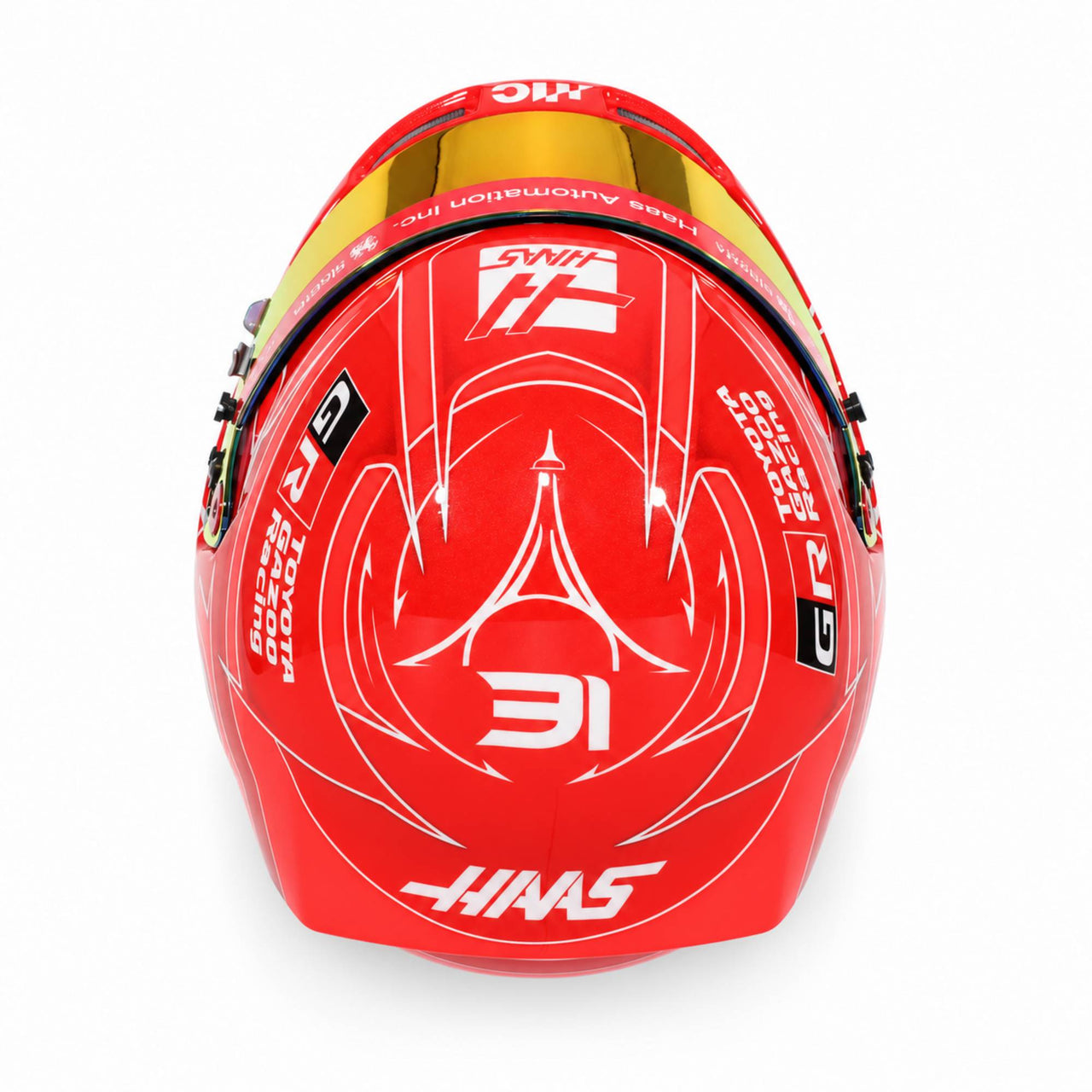 Bell Esteban Ocon 2026 Haas F1 mini helmet top view Eiffel Tower design
