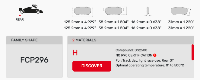 Ferodo FCP0296 Brake Pad Dimension Image