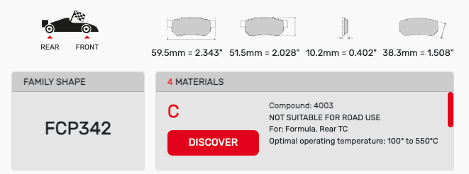 Ferodo FCP0342 Brake Pad Dimension Image