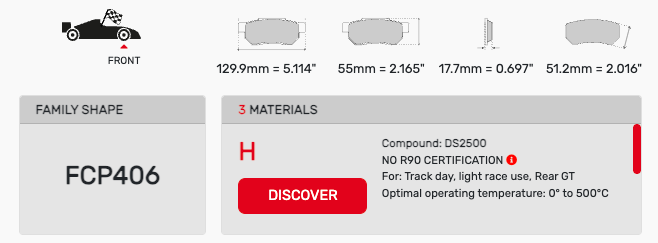 Ferodo FCP0406 Brake Pad Dimension Image