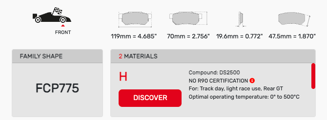 Ferodo FCP0775 Brake Pad Dimension Image