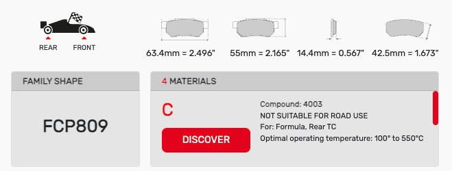 Ferodo FCP0809 Brake Pad Dimension Image