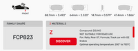 Thumbnail for Ferodo FCP0823 Brake Pad Dimension Image