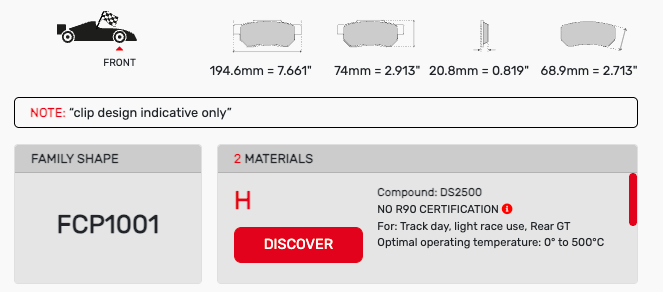 Ferodo FCP1001 Brake Pad Dimension Image