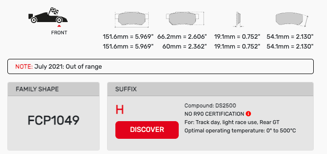 Ferodo FCP1049 Brake Pad Dimension Image